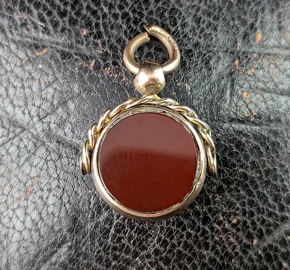 Antique 9k gold Carnelian swivel fob - image 7