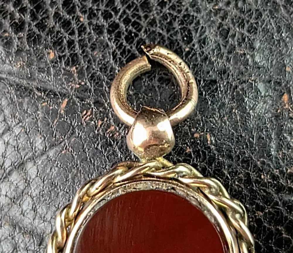 Antique 9k gold Carnelian swivel fob - image 8