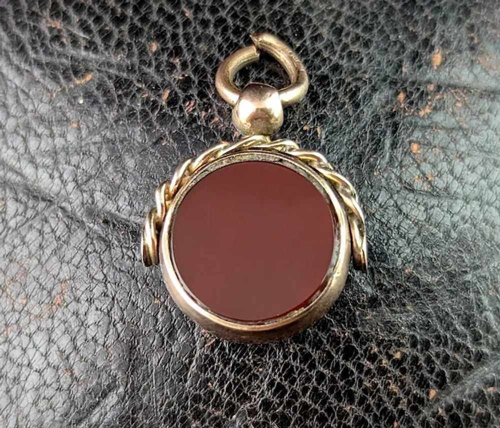 Antique 9k gold Carnelian swivel fob - image 9