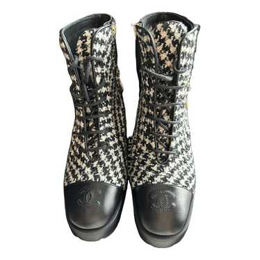 Chanel Tweed lace up boots