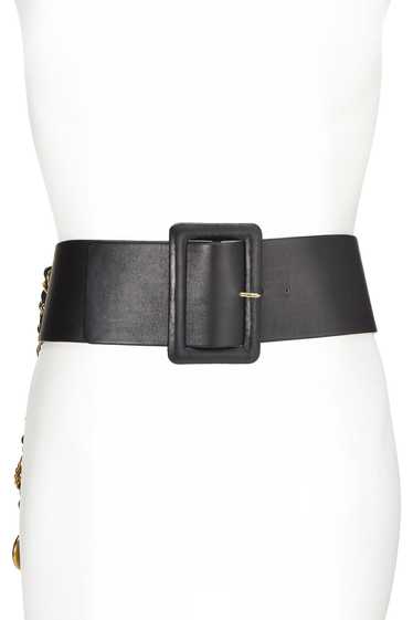 Black Leather Charm Wide Belt 70