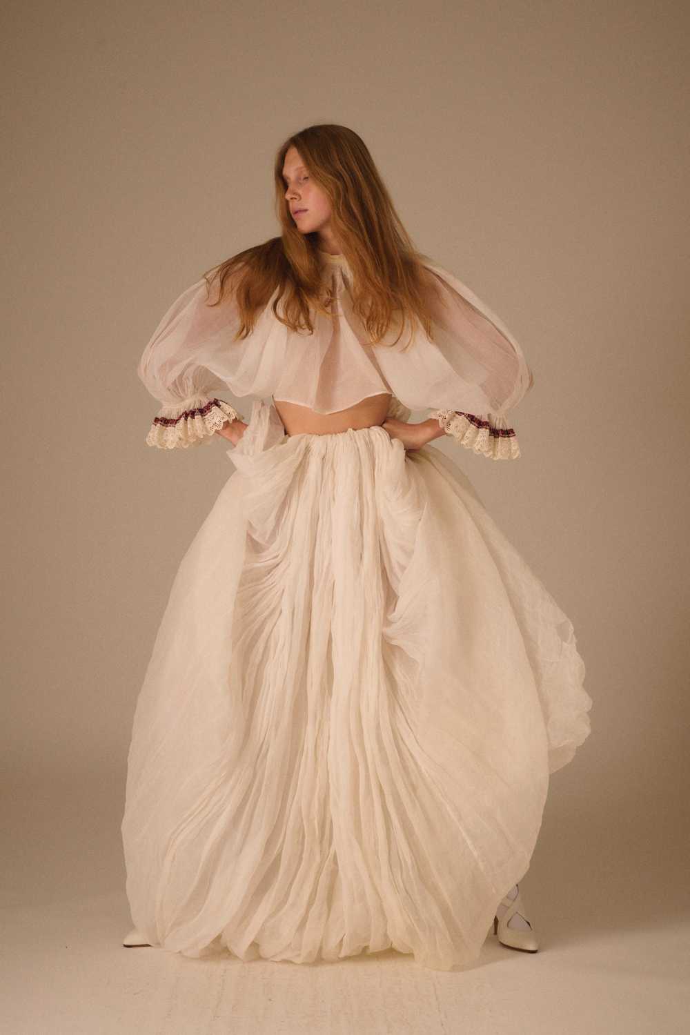 White Cotton Shirred Skirt - image 2