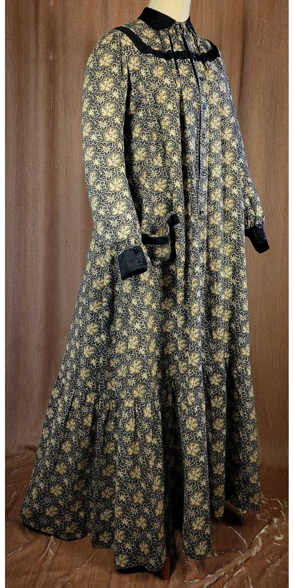 Victorian Black Cotton Calico Print Wrapper Dress - image 1