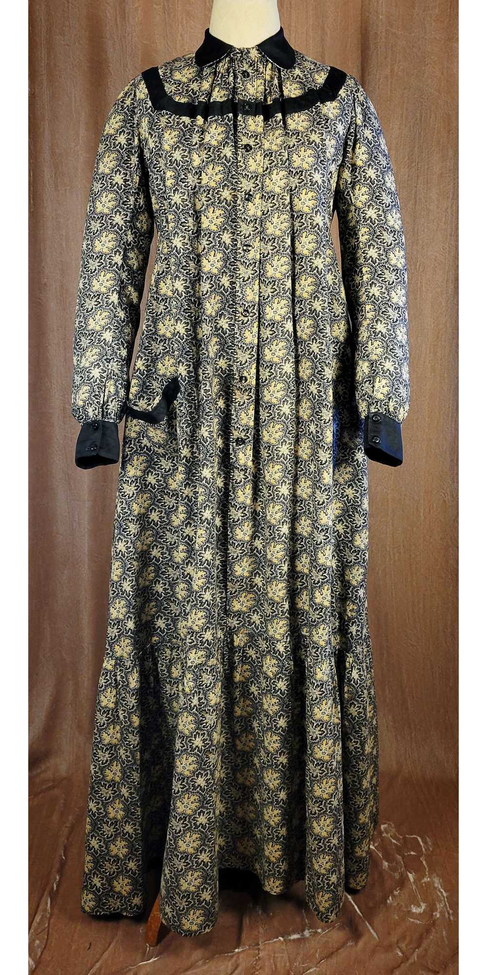 Victorian Black Cotton Calico Print Wrapper Dress - image 4