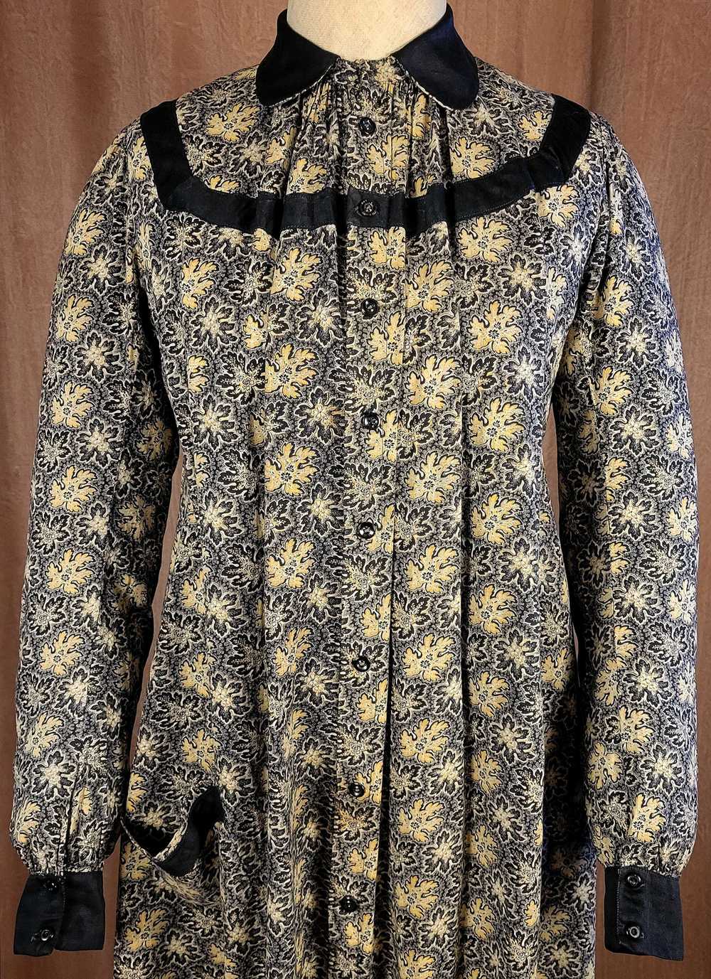 Victorian Black Cotton Calico Print Wrapper Dress - image 5