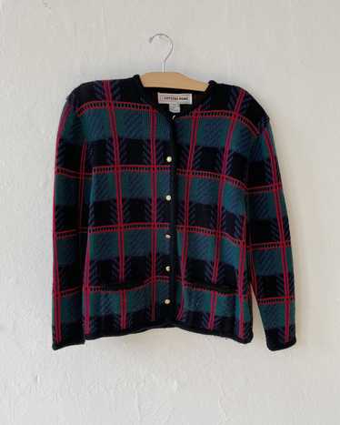 Crystal Kobe Checkered Knit Cardigan Sweater (M) |