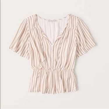 Button-Through Flutter Sleeve Top - Tan Stripe - … - image 1