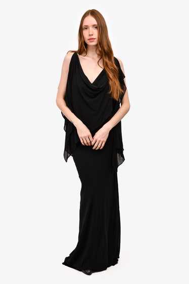 Gareth Pugh Black Silk Cowl Neck Flowy Sheer Gown 