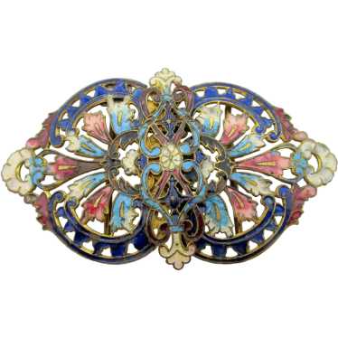 Antique Art Nouveau Ornate Enamel Brass Buckle