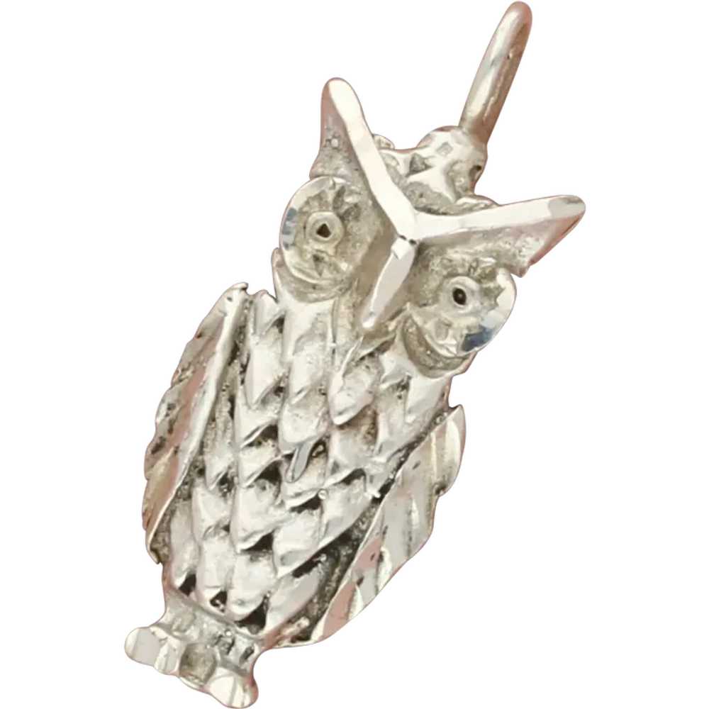 Sterling Silver Vintage Textured Owl Pendant - image 1