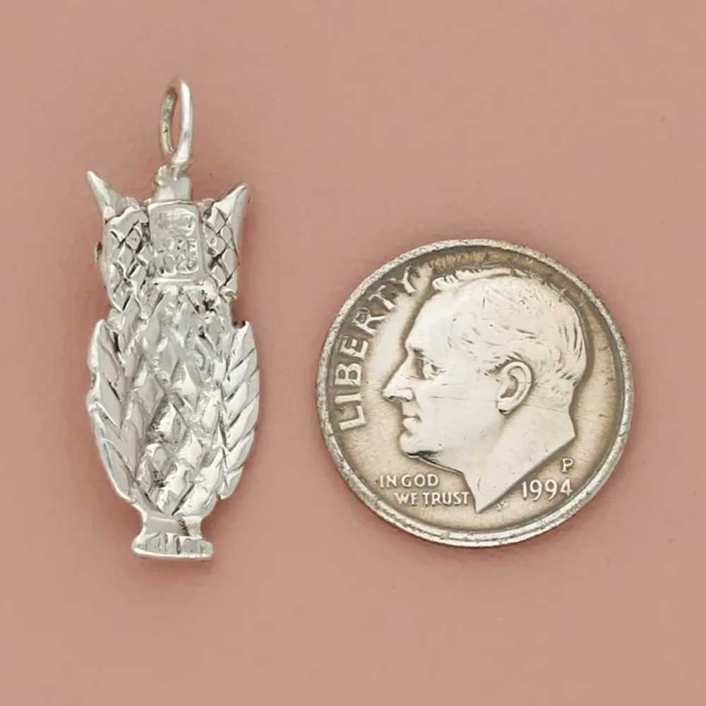 Sterling Silver Vintage Textured Owl Pendant - image 3