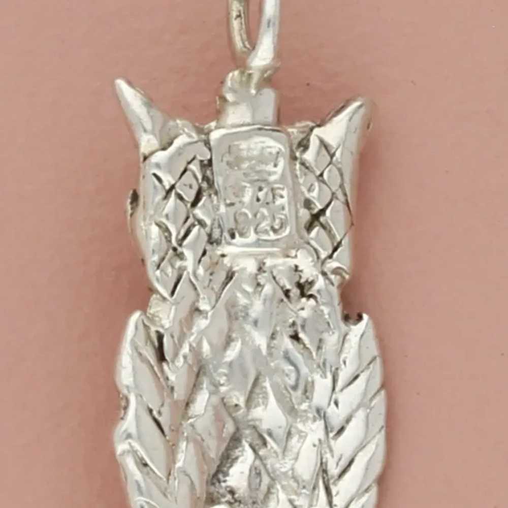 Sterling Silver Vintage Textured Owl Pendant - image 4