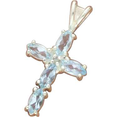 Sterling Silver Dainty Marquise-Cut Blue Topaz Cro