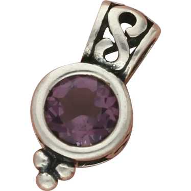 Sterling Silver Round-Cut Purple Cz Pendant