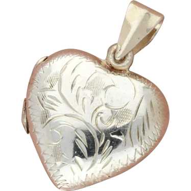 Sterling Silver Vintage Etched Heart Locket (Open… - image 1