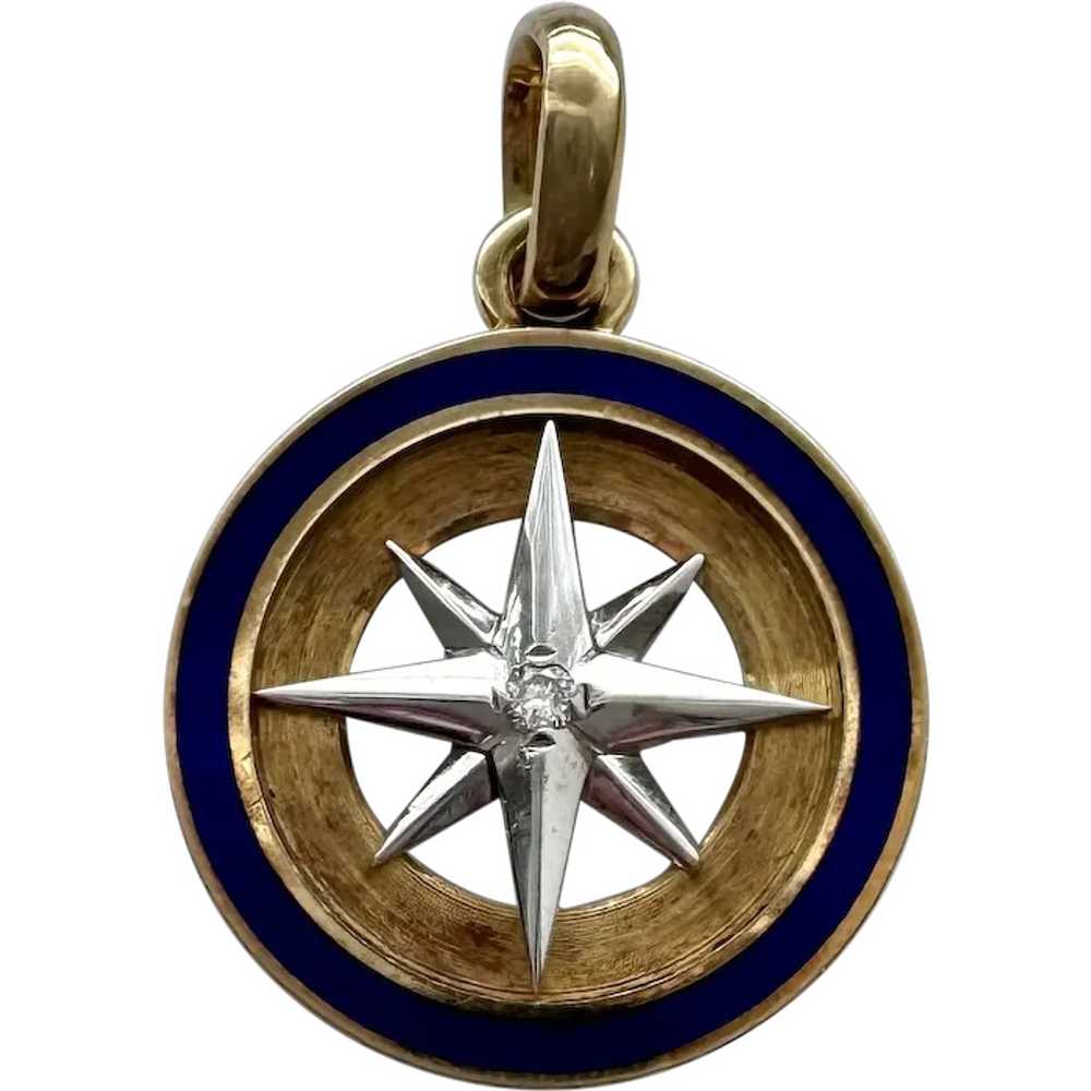 Gorgeous Vintage Wind Rose Compass Charm in 18k I… - image 1