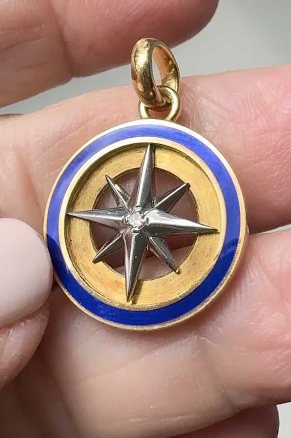 Gorgeous Vintage Wind Rose Compass Charm in 18k I… - image 2