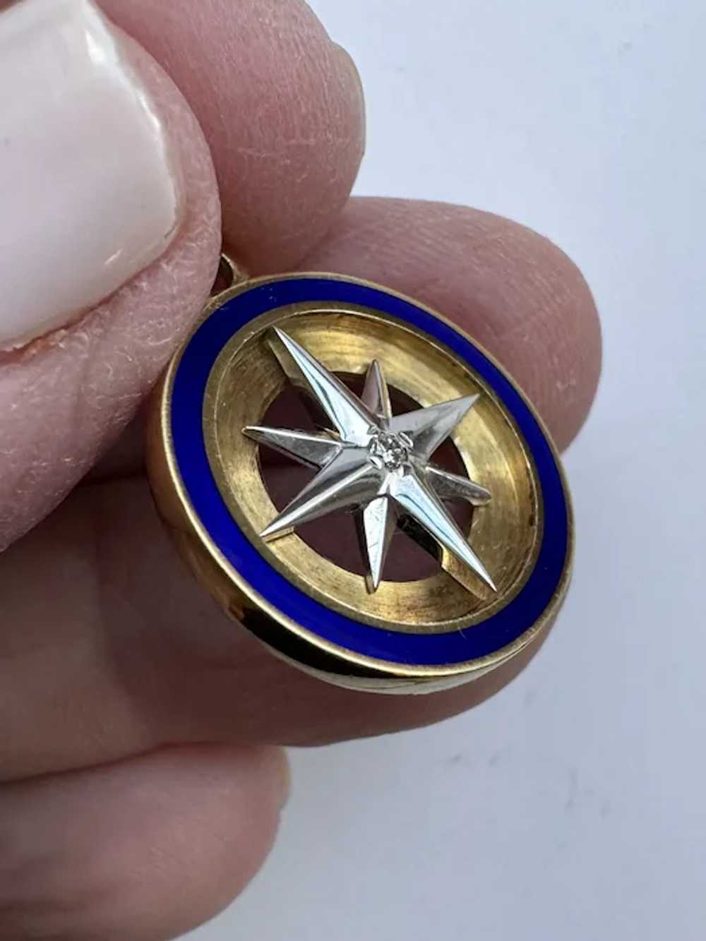 Gorgeous Vintage Wind Rose Compass Charm in 18k I… - image 3