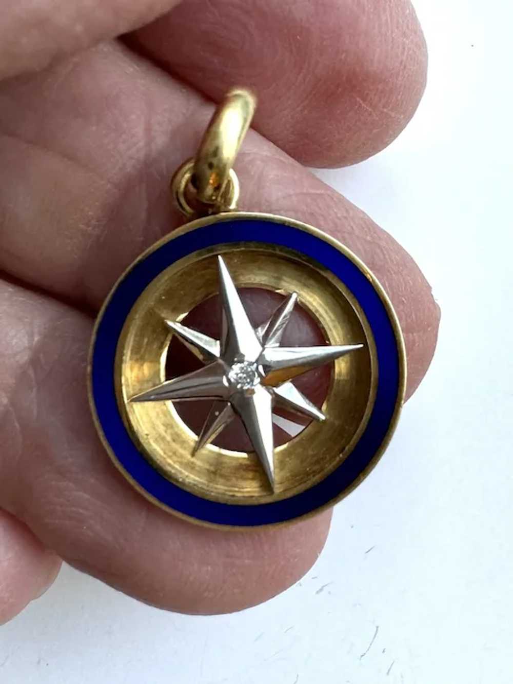 Gorgeous Vintage Wind Rose Compass Charm in 18k I… - image 7