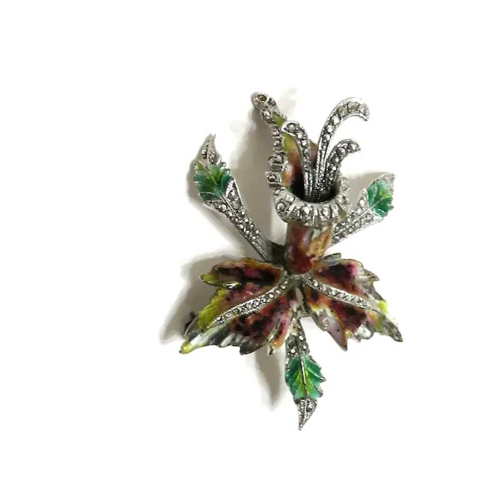 Enamel and Marcasite Orchid Brooch 1930's - image 2