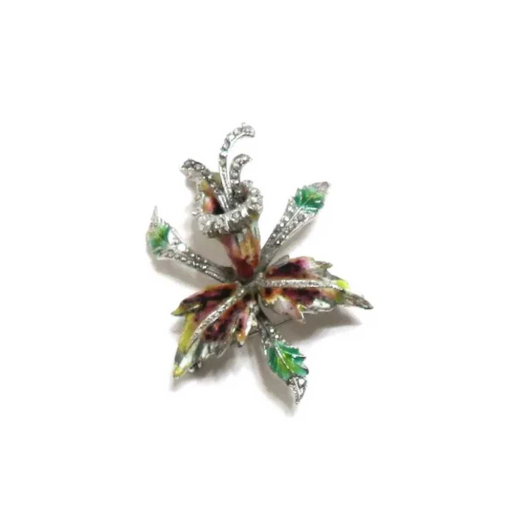 Enamel and Marcasite Orchid Brooch 1930's - image 3