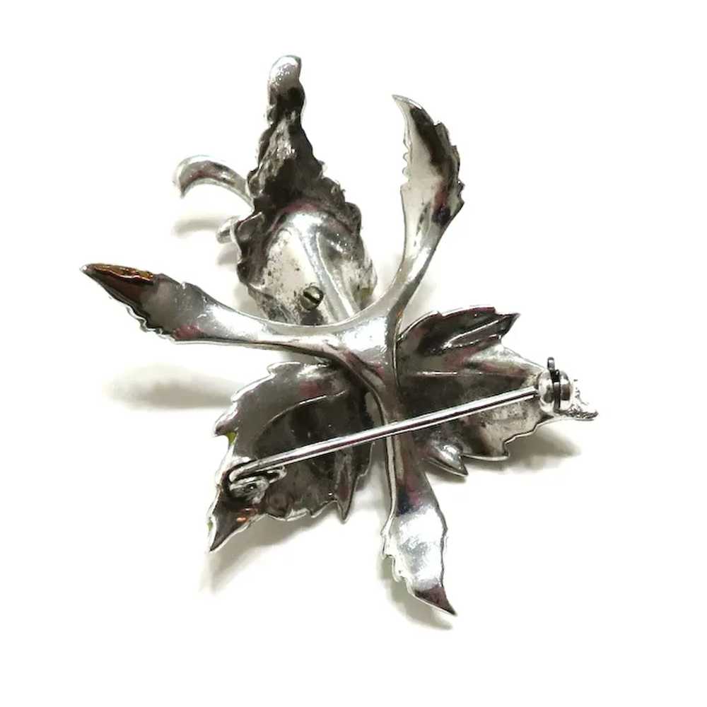 Enamel and Marcasite Orchid Brooch 1930's - image 5