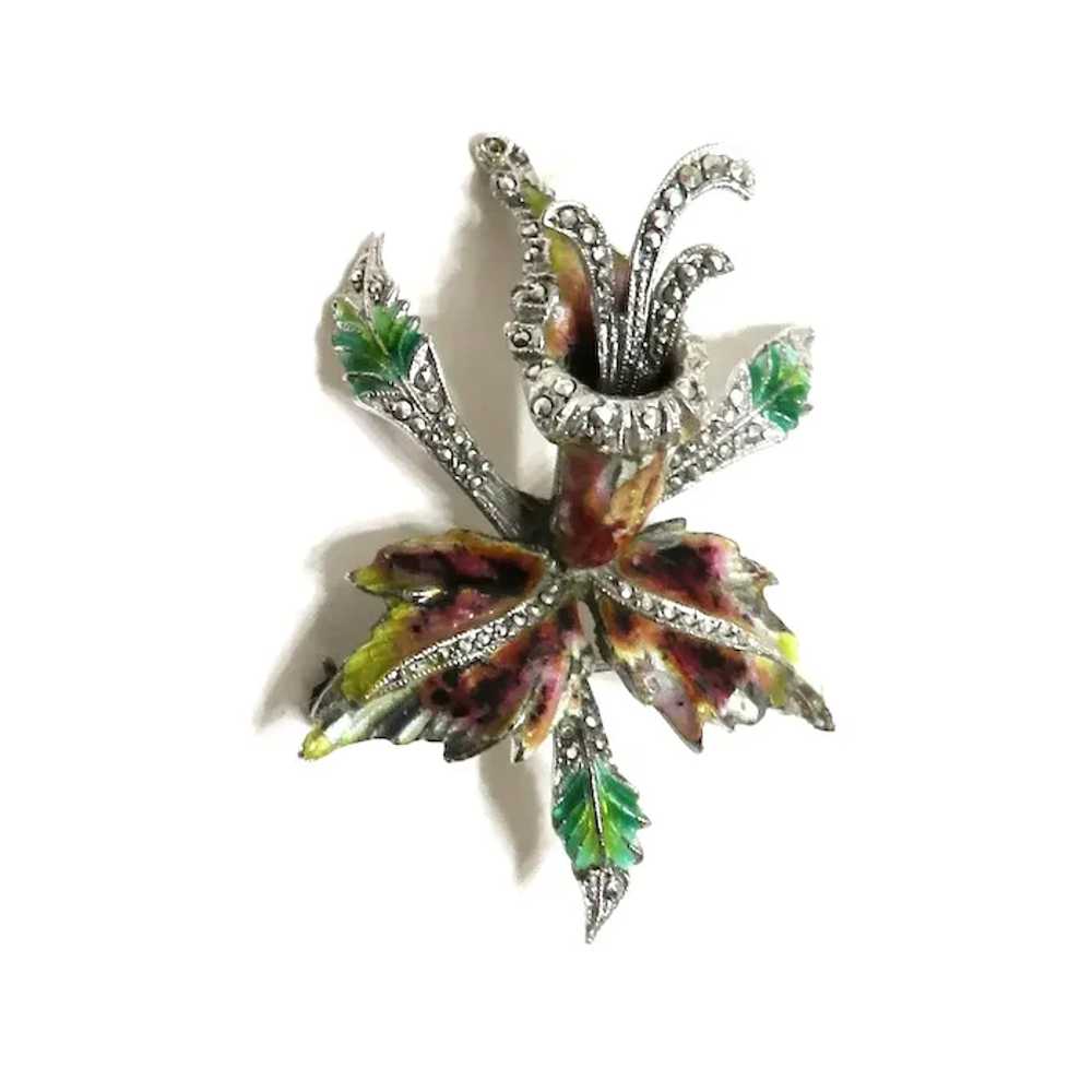 Enamel and Marcasite Orchid Brooch 1930's - image 6