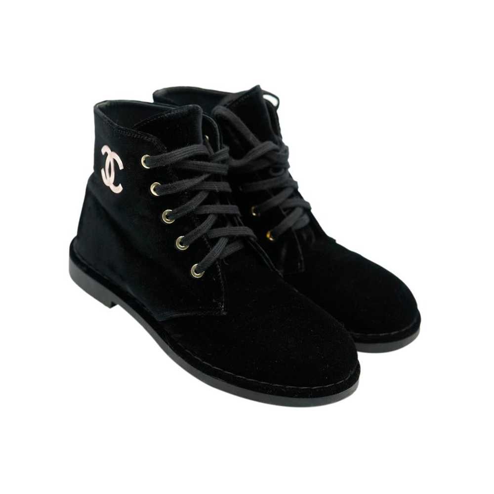 Chanel Velvet lace up boots - image 3