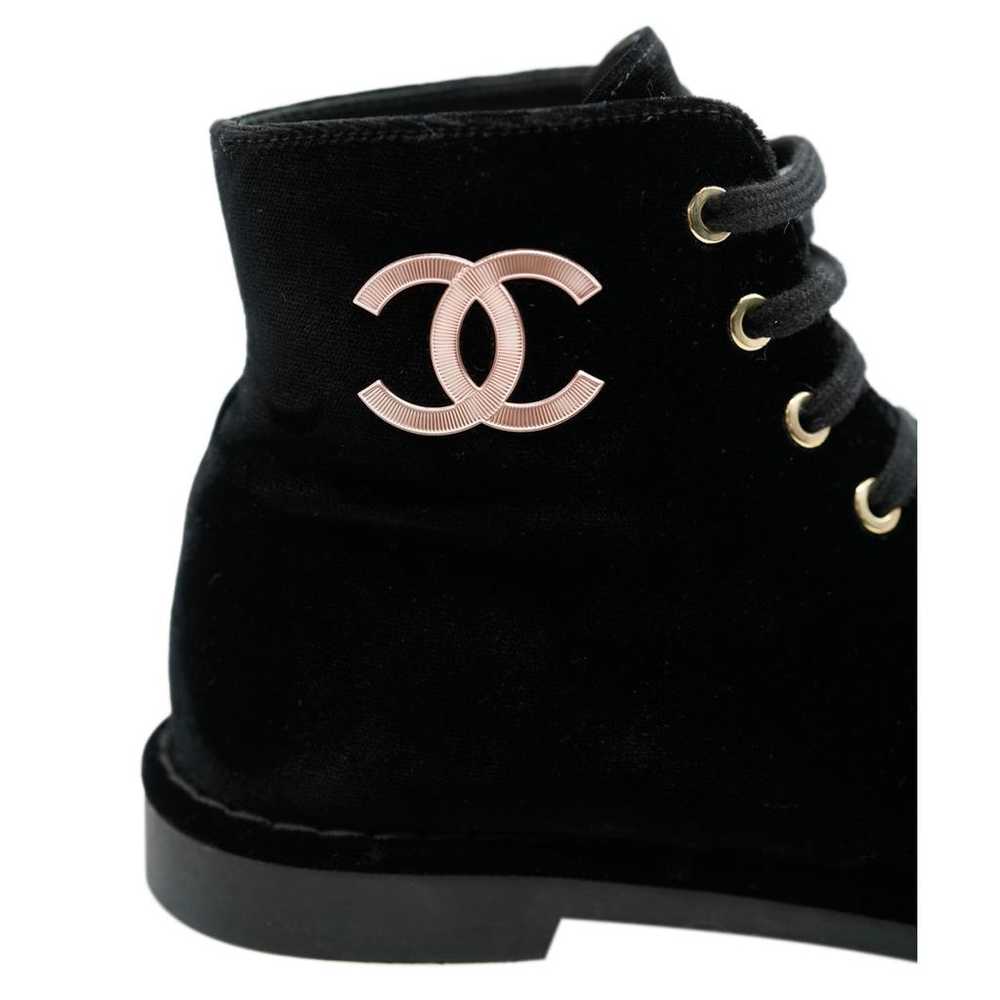 Chanel Velvet lace up boots - image 4