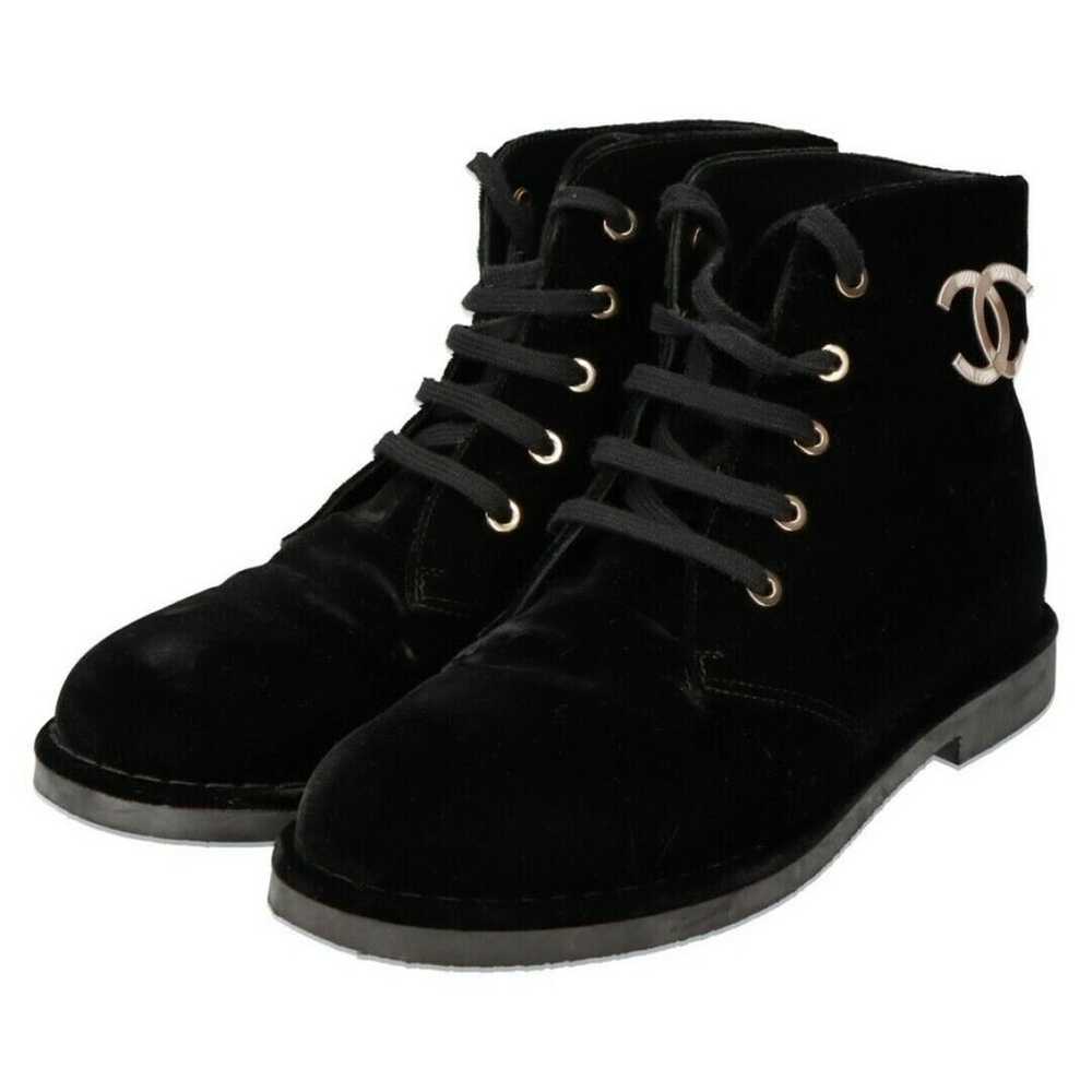 Chanel Velvet lace up boots - image 6