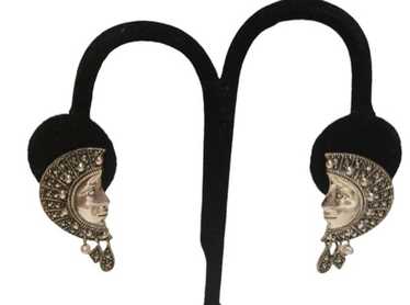 Vintage Sterling Silver and Marcasite Post Half M… - image 1