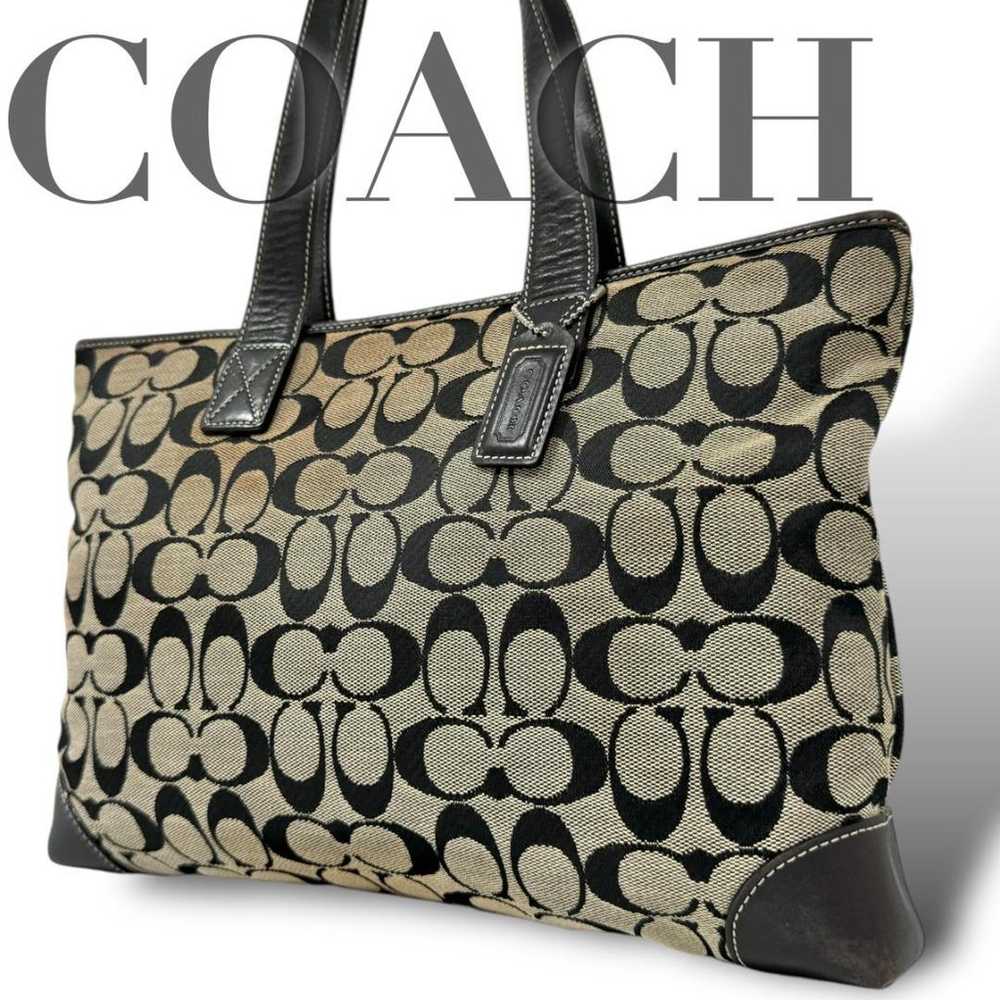 Coach Tote Bag Signature Canvas Leather Shoulder … - image 1