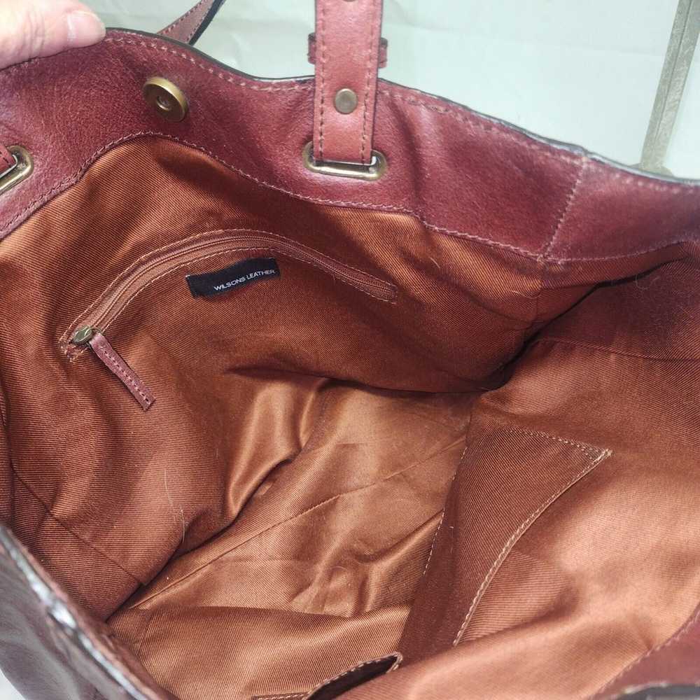 WILSONS LEATHER Brown Leather Snap Top Tote Shopp… - image 8