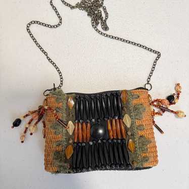 Mary Frances Small Wood Hand Bag Purse Jeweled Or… - image 1