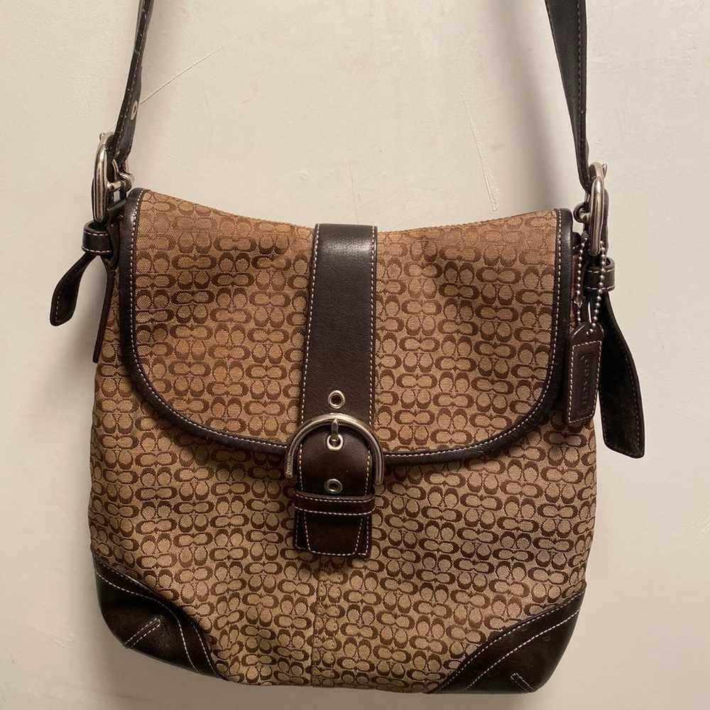 Coach Shoulder Bag with Signature Canvas and Leat… - image 2