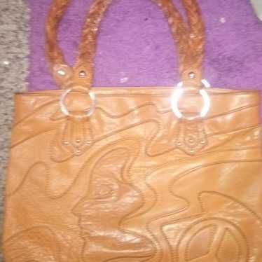 The Sak Light Tan Leather Embossed Peace Sign Tot… - image 1