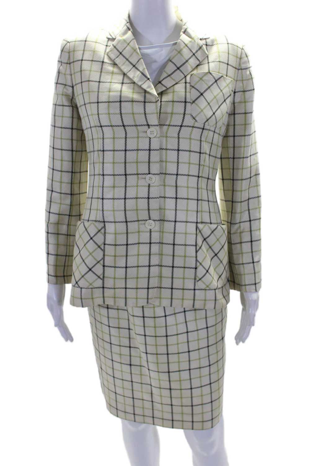 Bill Blass Womens Plaid Button Down Skirt Suit Wh… - image 1