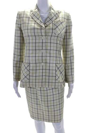 Bill Blass Womens Plaid Button Down Skirt Suit Wh… - image 1