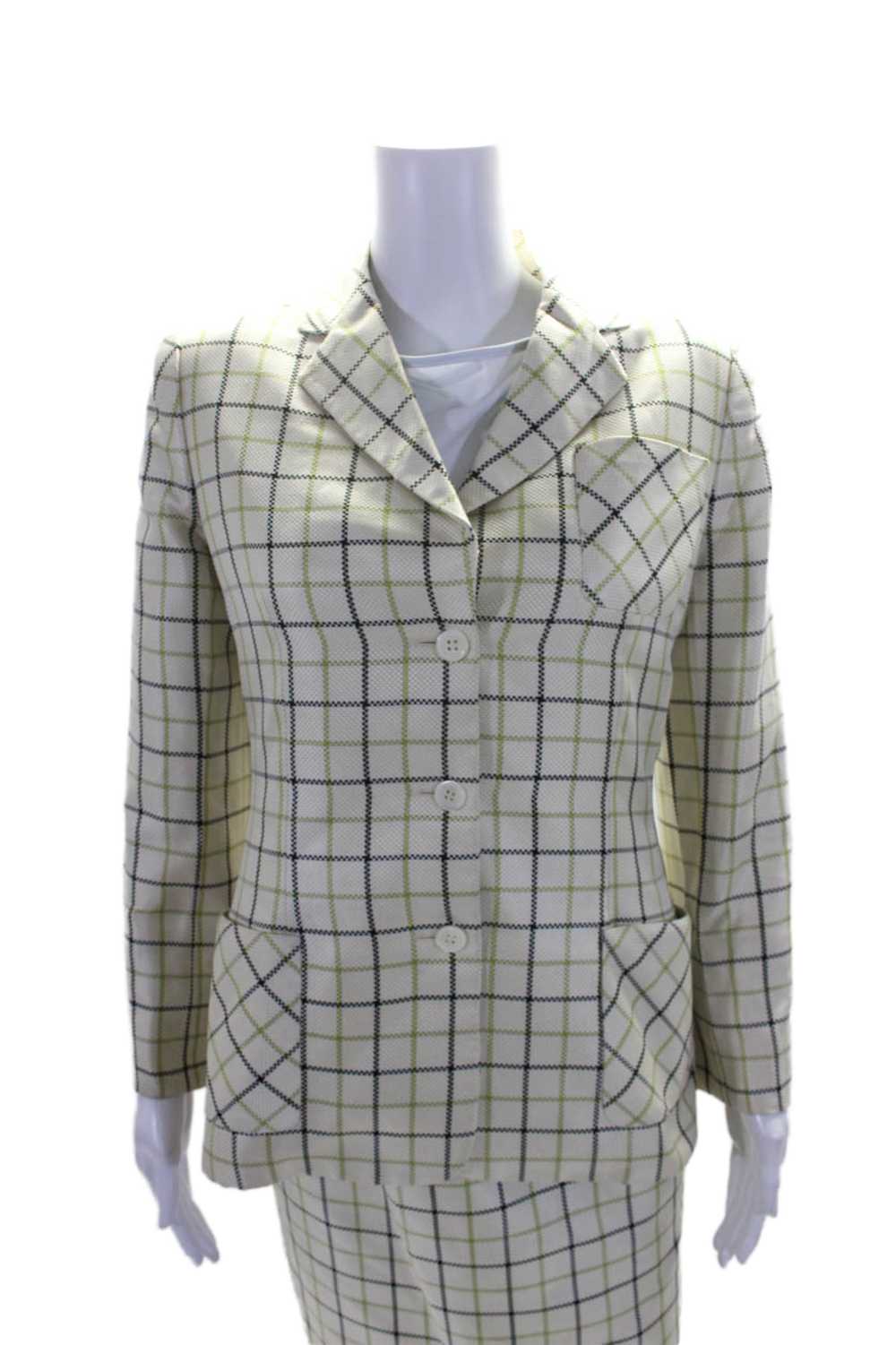 Bill Blass Womens Plaid Button Down Skirt Suit Wh… - image 2