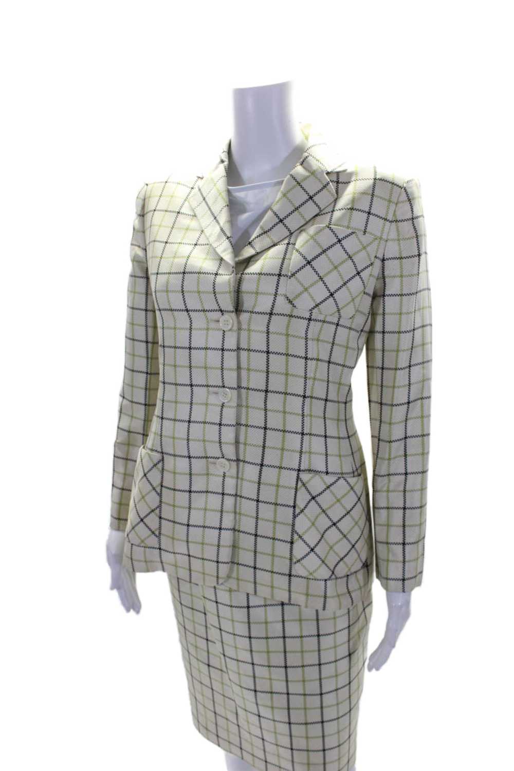 Bill Blass Womens Plaid Button Down Skirt Suit Wh… - image 4