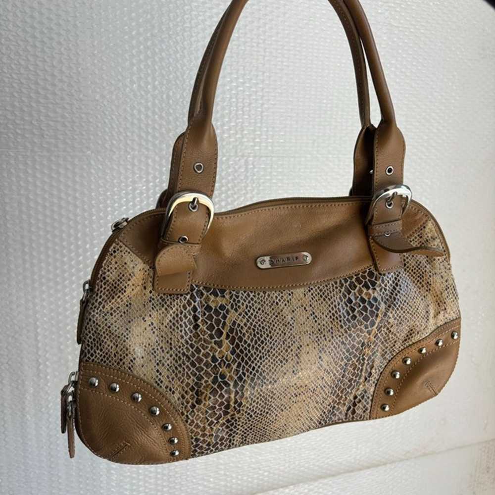 y2k Brown Tan Snake Print Leather Shoulder bag St… - image 1