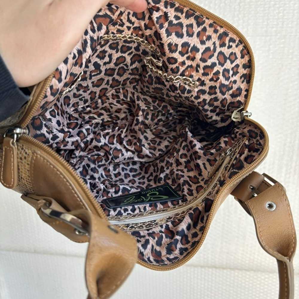 y2k Brown Tan Snake Print Leather Shoulder bag St… - image 6