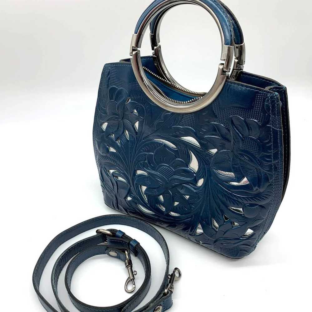 Patricia Nash Blue Leather Handbags Vintage Leath… - image 1