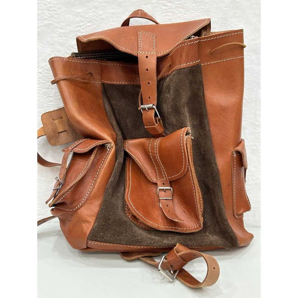 Vintage Suede & Leather Brown Backpack Handmade B… - image 1