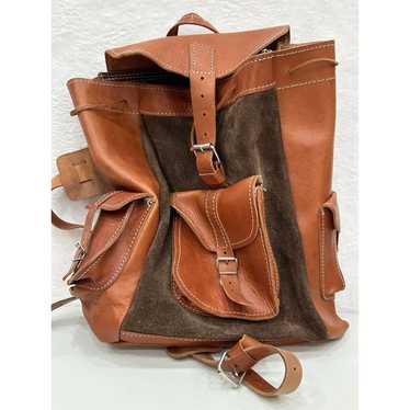 Vintage Suede & Leather Brown Backpack Handmade B… - image 1