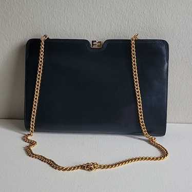 Salvatore Ferragamo Navy Leather Handbag 80s Vinta