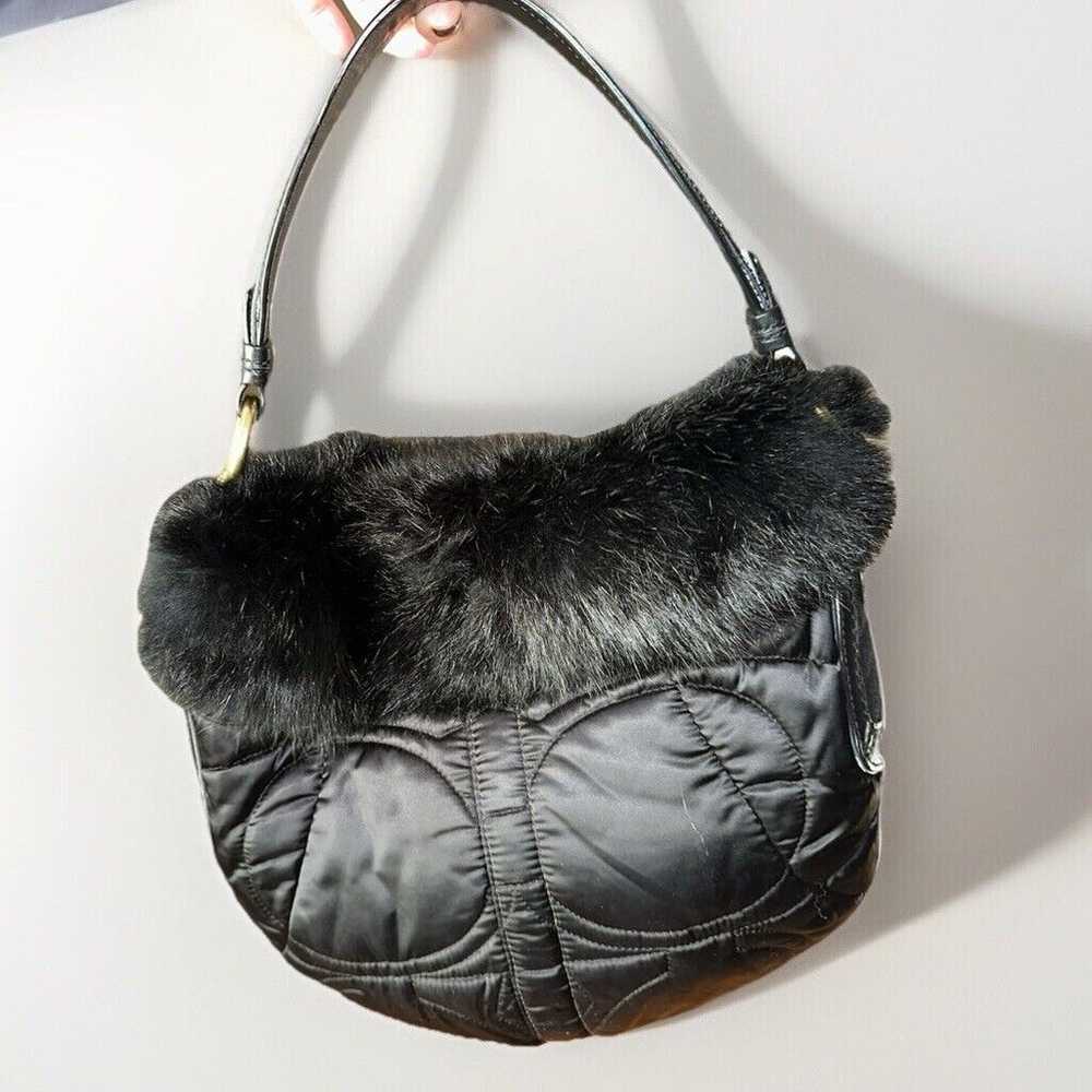 Black Coach Quilted Shoulder Bag With rabbit Fur … - image 1