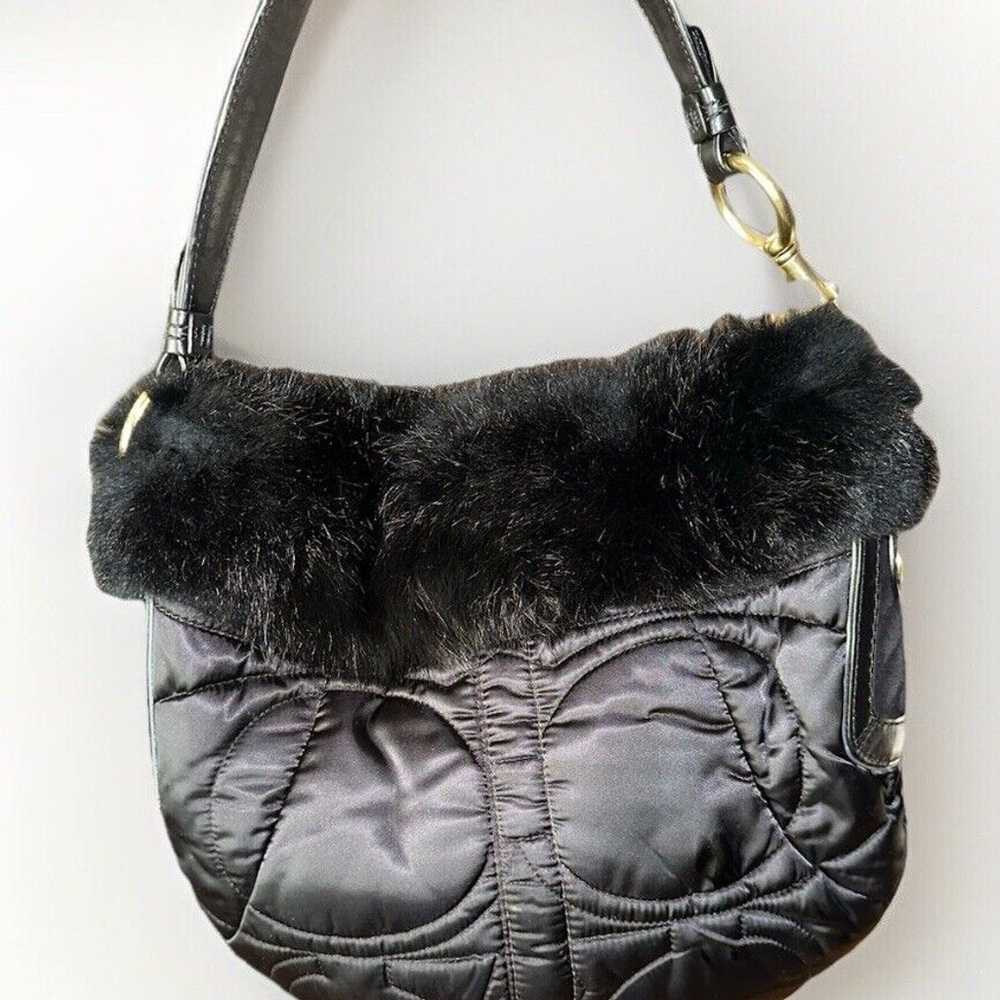 Black Coach Quilted Shoulder Bag With rabbit Fur … - image 2