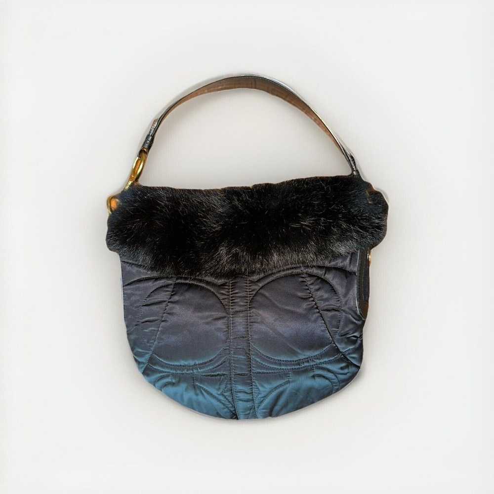 Black Coach Quilted Shoulder Bag With rabbit Fur … - image 3