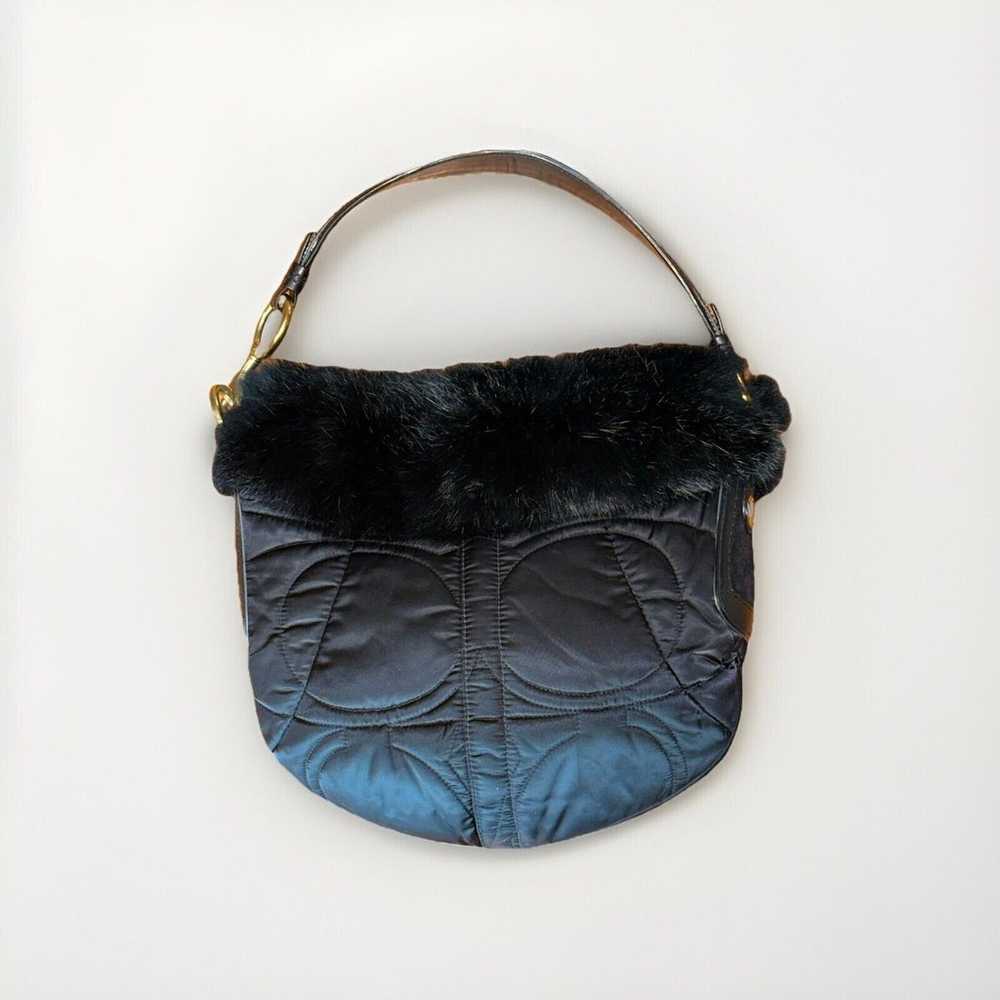 Black Coach Quilted Shoulder Bag With rabbit Fur … - image 8